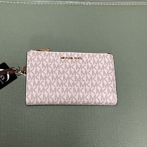 Michael Kors Vanilla MK Signature Double Zip Wristlet Wallet NWT